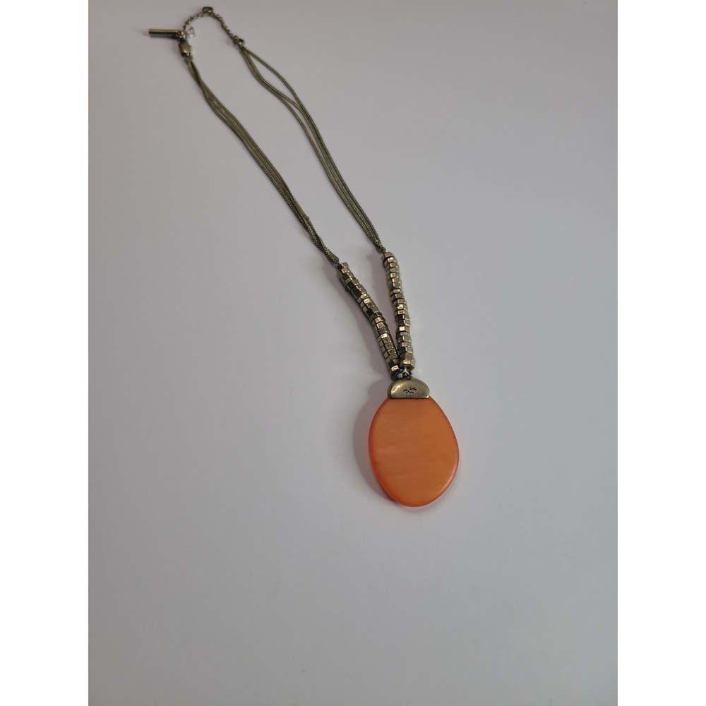 Kenneth Cole Orange Oval Pendant Necklace Silver Tone Multi Strand - Picture 13 of 14